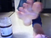 Preview 1 of Barefoot Oil Massage Tennis Shoe Crushing Red Toes