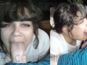 Preview 2 of Side by Side Comparison of POV & Side Angle Sensual BWC Deepthroat Blowjob - Split Screen