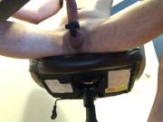 Preview 3 of Completely naked in my office jerking off watching porn at the office HUGE cumshot cock ring toy