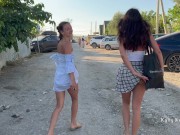 Preview 5 of Two girls walk in public without panties and show pussies