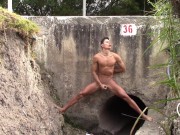 Preview 2 of Daring Young Man Undresses In a CULVERT Under The Road And Masturbates Tasty With His Legs Spread.