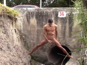 Preview 5 of Daring Young Man Undresses In a CULVERT Under The Road And Masturbates Tasty With His Legs Spread.
