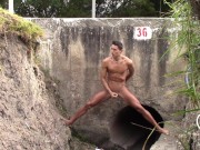 Preview 6 of Daring Young Man Undresses In a CULVERT Under The Road And Masturbates Tasty With His Legs Spread.