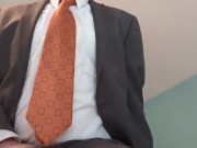 Preview 1 of Gray suit orange tie masturbation cumshot businessman