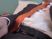 Preview 4 of Gray suit orange tie masturbation cumshot businessman