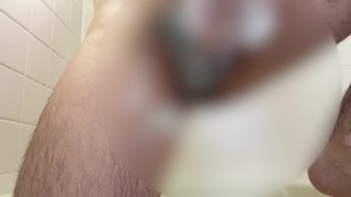 Virgin phimosis man masturbating in the bath