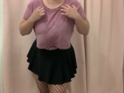 Preview 2 of Chubby teen stripteases camera in fishnets