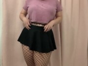 Preview 6 of Chubby teen stripteases camera in fishnets