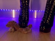 Preview 4 of Teddy Bear Domination - Black High Heels Boots Crush and Trample