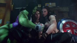 Black Widow receives spit roast (blowjob and vaginal pussy fuck) Avengers 3d animation with sound