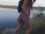 Preview 4 of Up Dress NO PANTIES # Flashing on Public Hiking Trail