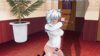 3D HENTAI Neko schoolgirl called you home to jerk off your cock