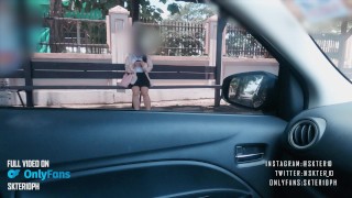 A juicy blowjob in the car from a hooker in lingerie, we were spotted by passing people