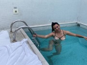 Preview 1 of hot milf giving a blowjob in the pool and swallowing every last drop of cum from her boyfriend