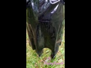 Preview 5 of Outdoors cumshot in black PVC raincoat and latex