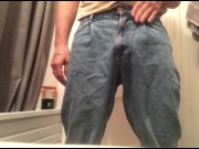 Preview 1 of A guy in jeans jerked off his dick and cummed