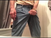 Preview 2 of A guy in jeans jerked off his dick and cummed