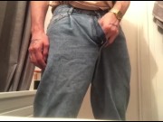 Preview 3 of A guy in jeans jerked off his dick and cummed