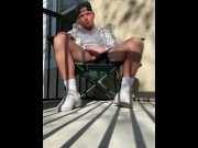 Preview 1 of Frat Guy Strokes His Throbbing Hard Cock While The Neighbors Watch - Instagram: @joshuaaalewisss