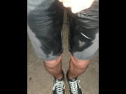 Preview 2 of Wetting My Black Jeans Shorts In The Neighborhood