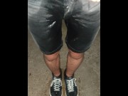 Preview 6 of Wetting My Black Jeans Shorts In The Neighborhood