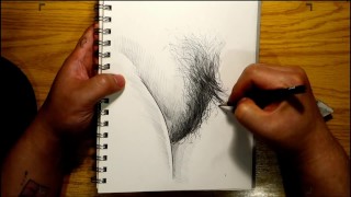 Masturbating girl, finger in a pussy drawing