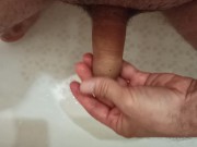 Preview 4 of I'm sitting in the bathroom. I am pissing on my palm. Jerking off my dick until it's boner.