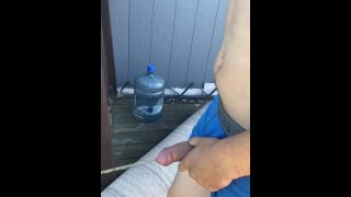 Straight pissing with morning wood 