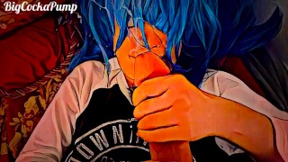 10+ Ropes of Flying Cum on Blue Haired Asian Cutie - Cartoon edition !!!