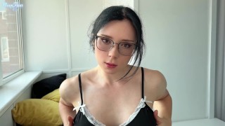 Rough Facefuck and Cum on Face of a Young Busty Brunette in Glasses POV