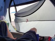 Preview 5 of Johnholmesjunior Real risky and public open tent door solo show with cum while camping in BC