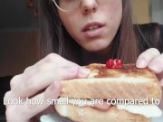 Preview 4 of Giantess plays with a tiny in a sandwich [Vore] [Preview]