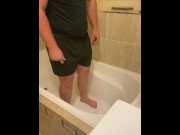 Preview 1 of Guy desperately holding his pee in the bathtub, leaking and losing control