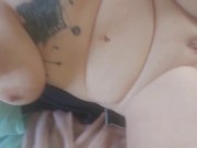 Preview 2 of Tattooed Big Natural Tits MILF Cums with Massage Gun (Lots of Grool)