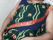 Preview 2 of Beautiful XXX Indian Green Saree Aunty does fingering, Boob press & receives Cumshot from Devar