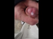 Preview 5 of johnholmesjunior in solo jerk off at public mens bathroom in vanouver shooting cum
