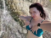 Preview 1 of Mistress Lara in bikini on the beach touches her boobs
