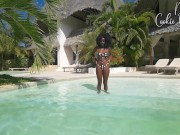 Preview 3 of Black Model, chilling at the poolside before photoshoot (Hot Chocolate Pussy)