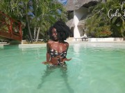 Preview 6 of Black Model, chilling at the poolside before photoshoot (Hot Chocolate Pussy)