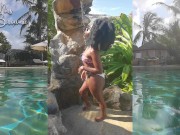 Preview 1 of Sexy Ebony, bikini shower at the poolside!