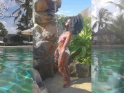 Preview 4 of Sexy Ebony, bikini shower at the poolside!
