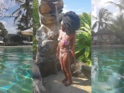 Preview 5 of Sexy Ebony, bikini shower at the poolside!