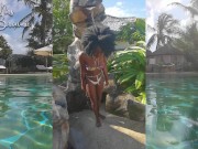 Preview 6 of Sexy Ebony, bikini shower at the poolside!