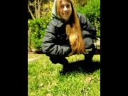 Preview 1 of Shameless girl doing pee in public garden