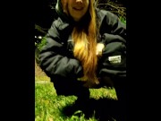 Preview 2 of Shameless girl doing pee in public garden