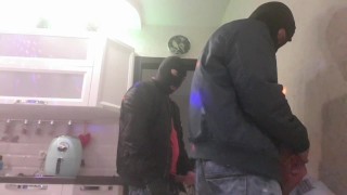 Another THREESOME with a RUSSIAN COP - VERY HARD THROAT fucking with BIG DICKS of TWO SKINHEADS