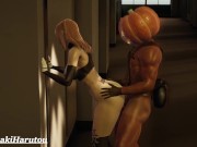 Preview 3 of Cute Redhead Girl Cheats Her Boyfriend With Pumpkin Man at Halloween Party - 3D Hentai (Uncensored)