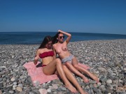 Preview 1 of Two hottie cheeks PassionBunny and Lady Cunt are musturbating on the beach