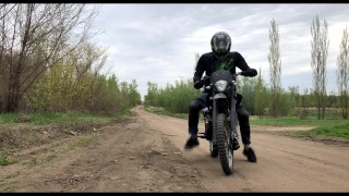 A Russian BIKER while riding a MOTORCYCLE in the forest GOT EXCITED and jerked off in public