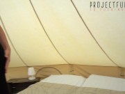 Preview 3 of exotic curvy dread head girl fucked without protection in a tipi tent - public festival sex